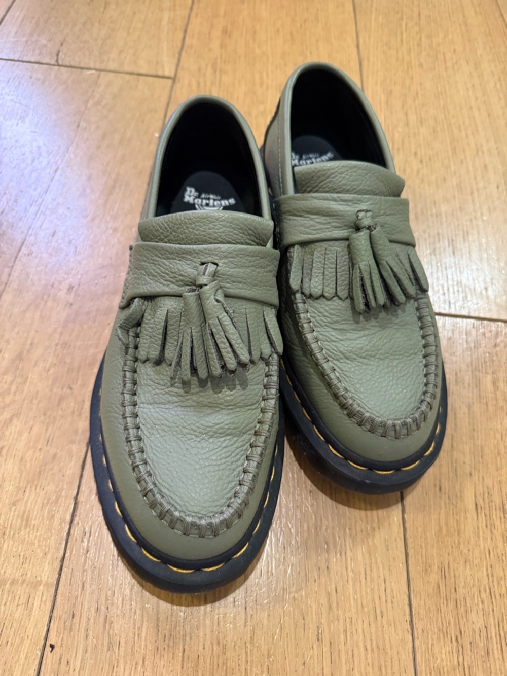Dr. Martens Olive Green Tassel Moccasin Loafers - Picture 2 of 5
